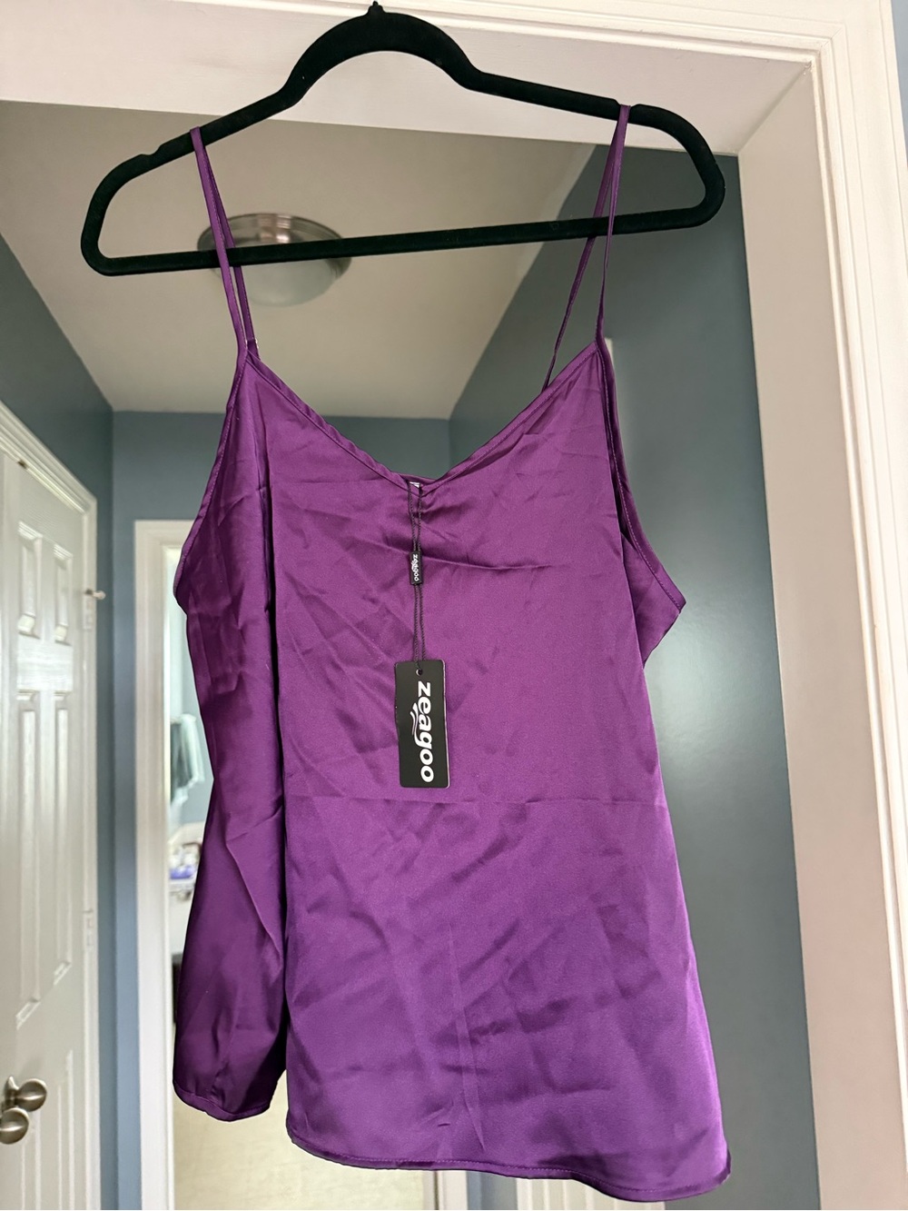 zeagoo Purple Satin Spaghetti Strap Camisole